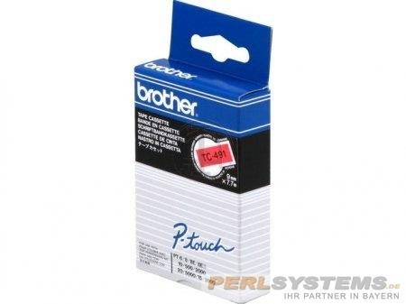 Brother TC491 P-TOUCH 9mm Schwarz auf Rot 7,7m laminated