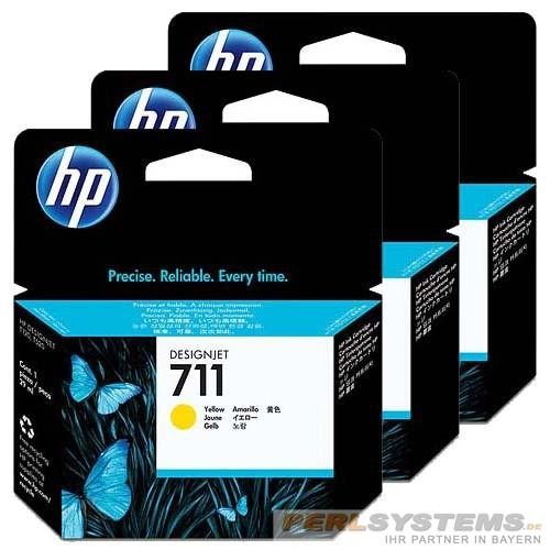 HP 711 Tinte Yellow CZ136A Standardkapazität 3er-Pack T120 ePrinter T520