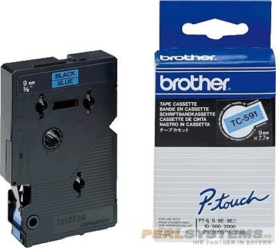 Brother TC591 P-TOUCH 9mm Schwarz auf blau 7,7m laminated