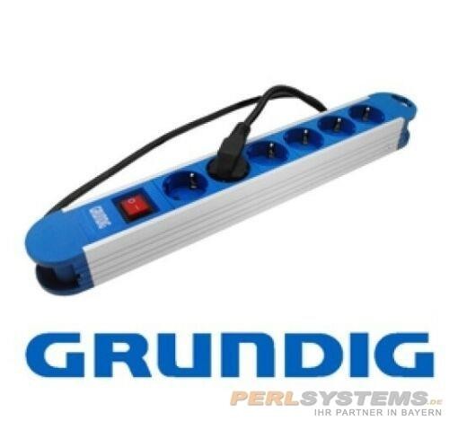 Grundig 6-fach ALU Steckdosenleiste blau mit Überspannungsschutz Schalter