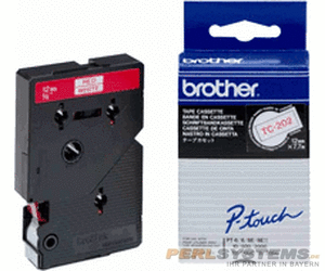 Brother TC202 P-TOUCH 12mm Rot auf Weiß 7,7m laminated