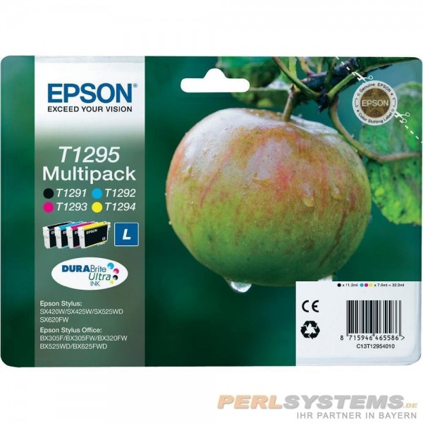 Epson Tinte Apfel MultiPack T1295 Stylus Office BX625FWD SX420 WF-3010 WF-7015 WF-7525 EasyMail